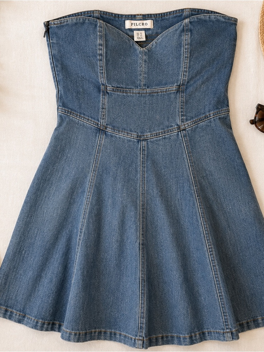 Pilcro Strapless Denim Fit-and-Flare Dress - Blue